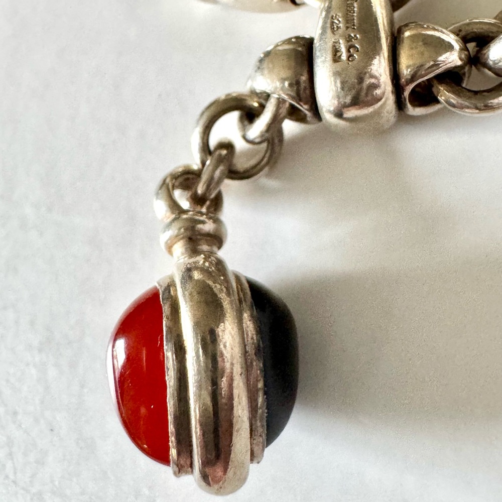 Tiffany & Co Sterling Silver Link Necklace Carnelian /Onyx Heart 🖤❤️Italy